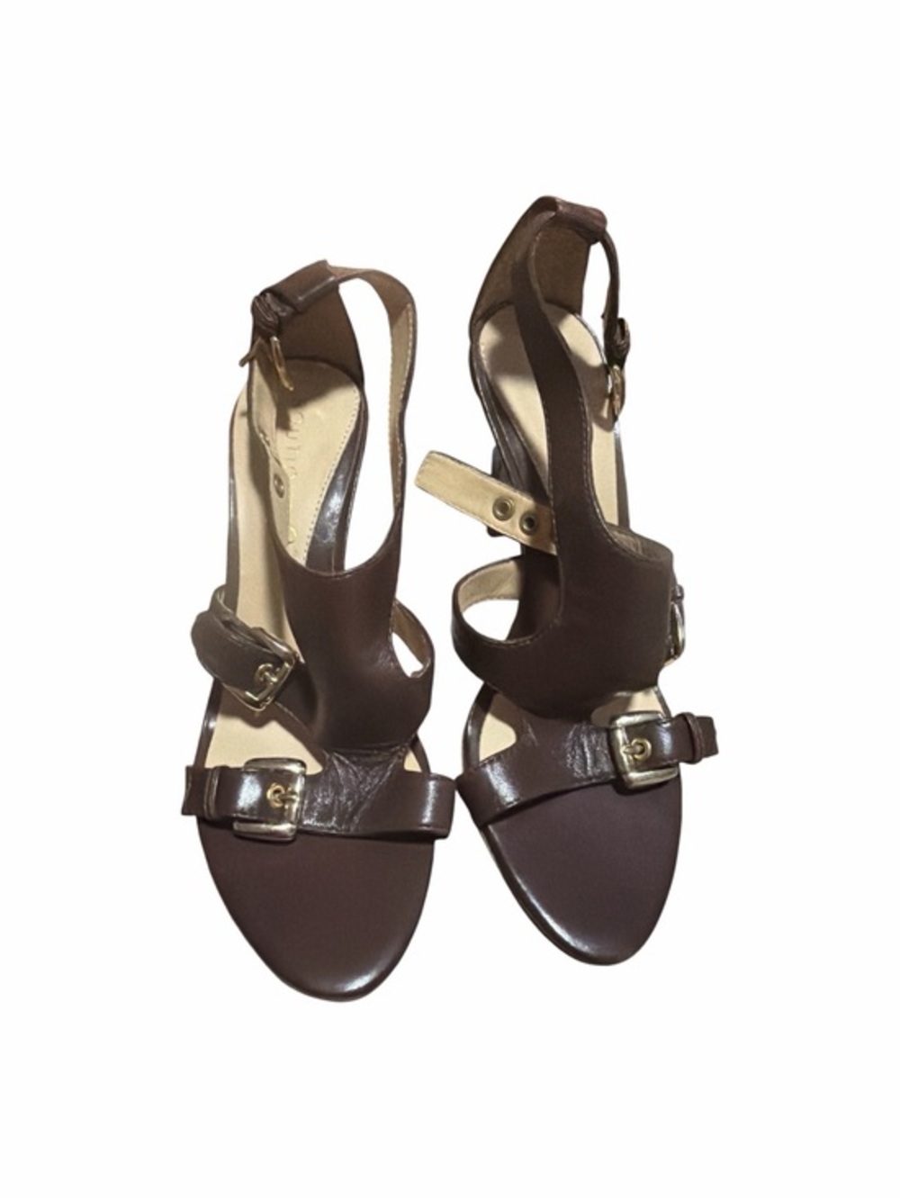 Boutique 9 Size 6B Brown Leather Slingback Heels Double Buckle Stiletto Sandal